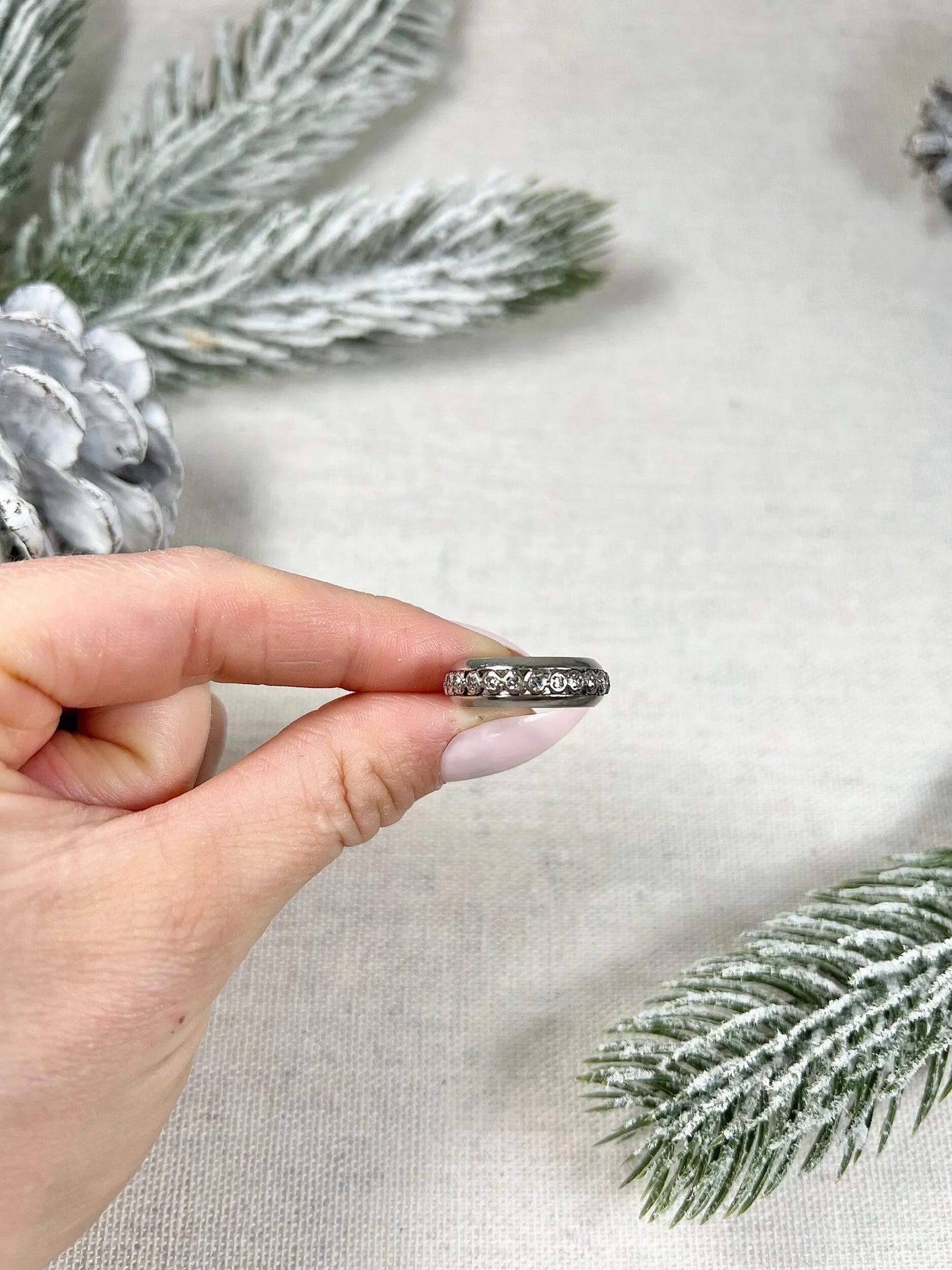 Vintage Platinum Old Cut Diamond Full Eternity Band Ring, Circa 1940