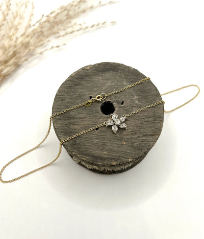 Antique 9 Carat Gold, Victorian Old Cut Diamond Flower Pendant Necklace