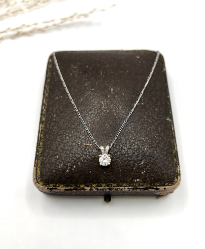 Vintage 18 ct White Gold, 1920's Diamond Pendant Necklace With Platinum Figaro Link Chain