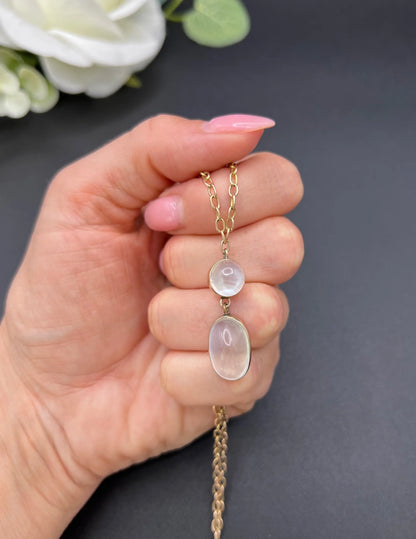 Antique 9 ct Rose Gold, Edwardian Cabochon Moonstone Pendant Necklace