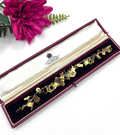 Antique 9 ct Gold Stamped, 1920's Nautical Themed Charm Bracelet