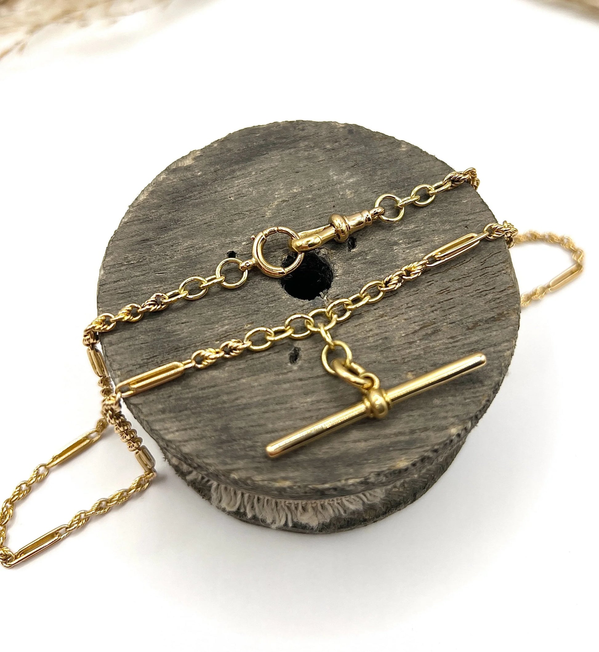 Antique 18 Carat Yellow Gold Albert Chain Fancy Paperclip Knot Link Necklace