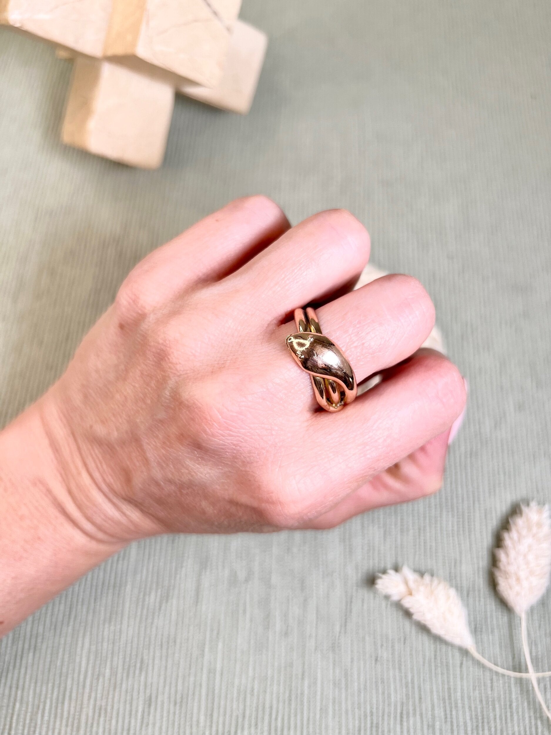 Antique 9ct Yellow Gold Edwardian Snake Ring, Chester Hallmarked