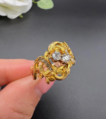 Antique 18ct Yellow Gold, Art Nouveau Diamond Snake Ring