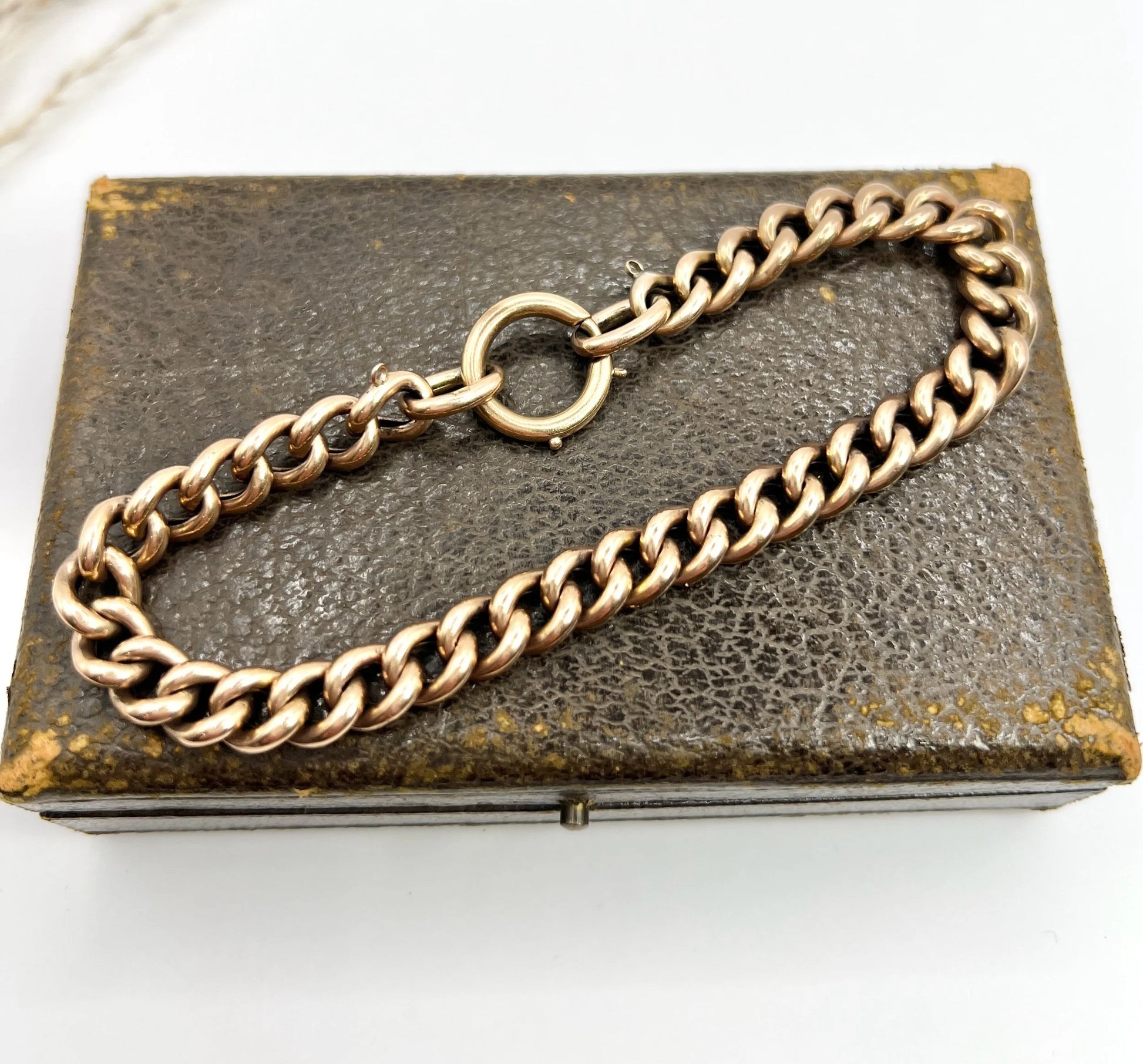 Edwardian 9 Carat Rose Gold Night and Day Floral Curb Bracelet with Large Bolt Ring