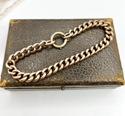 Edwardian 9 Carat Rose Gold Night and Day Floral Curb Bracelet with Large Bolt Ring