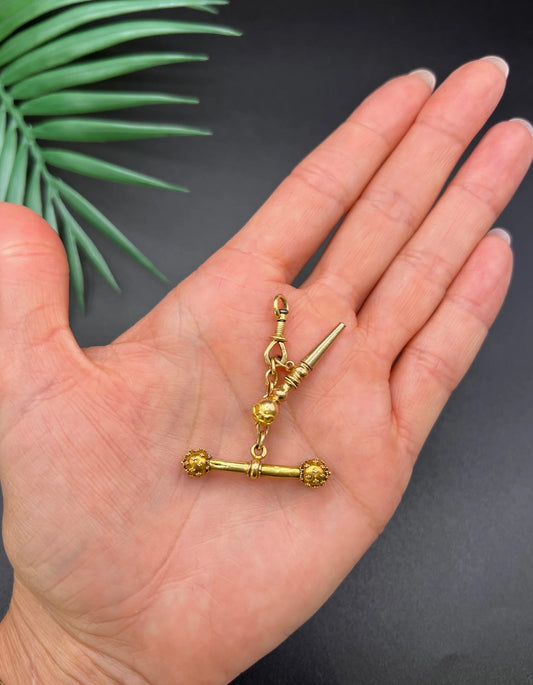 Rare French Antique 18 Carat Gold Pocket Watch Key, T-bar & Swivel Pendant, Circa 1900