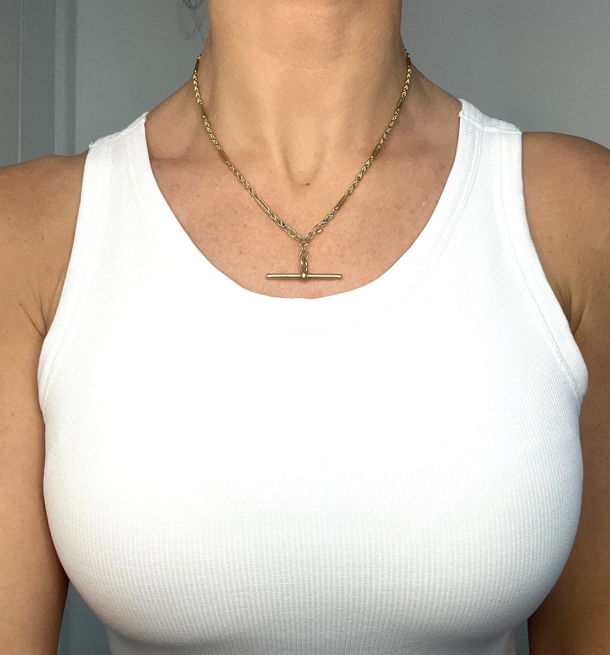 Antique 18 Carat Yellow Gold Albert Chain Fancy Paperclip Knot Link Necklace