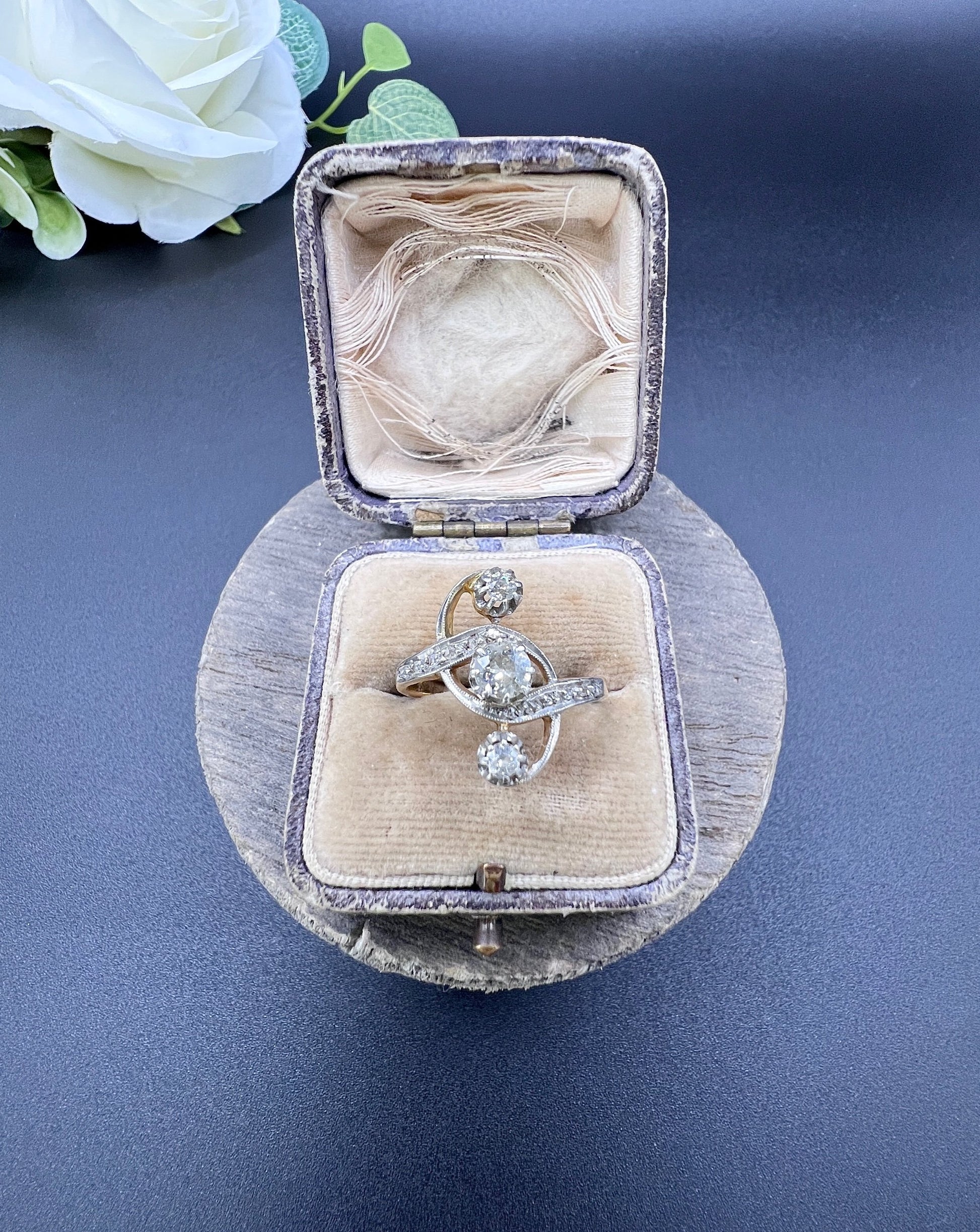 Antique 18 ct Gold And Platinum, 3 Stone Diamond Belle Époque Ring