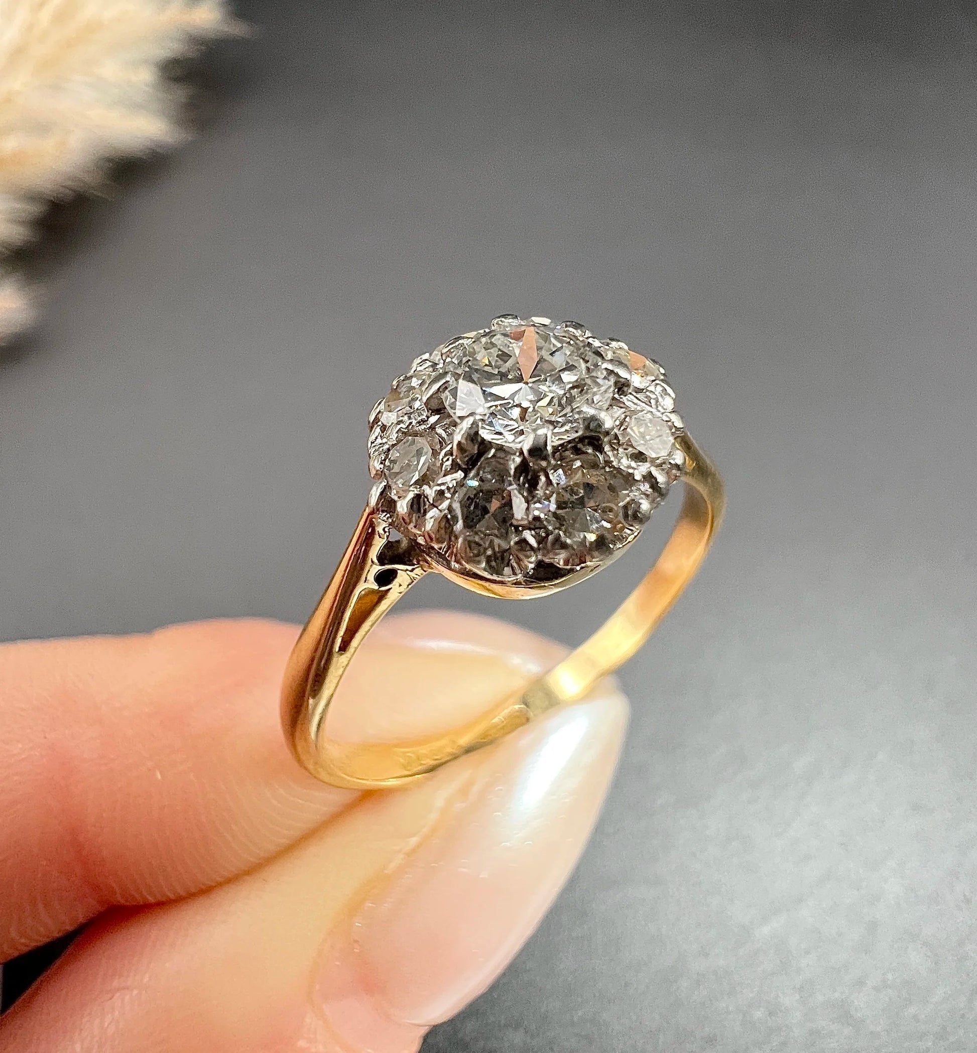 Vintage 1940's 18 Carat Gold And Platinum Diamond Cluster Engagement Ring