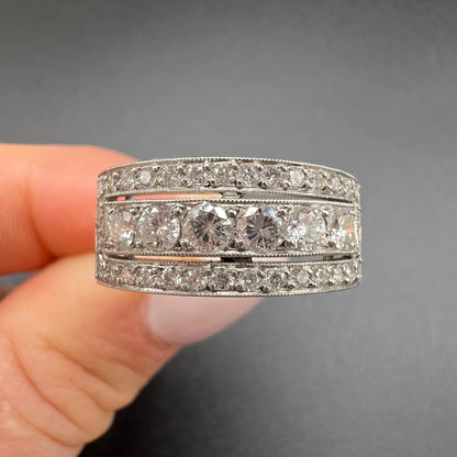 Edwardian Antique Three Row Diamond Cluster Ring