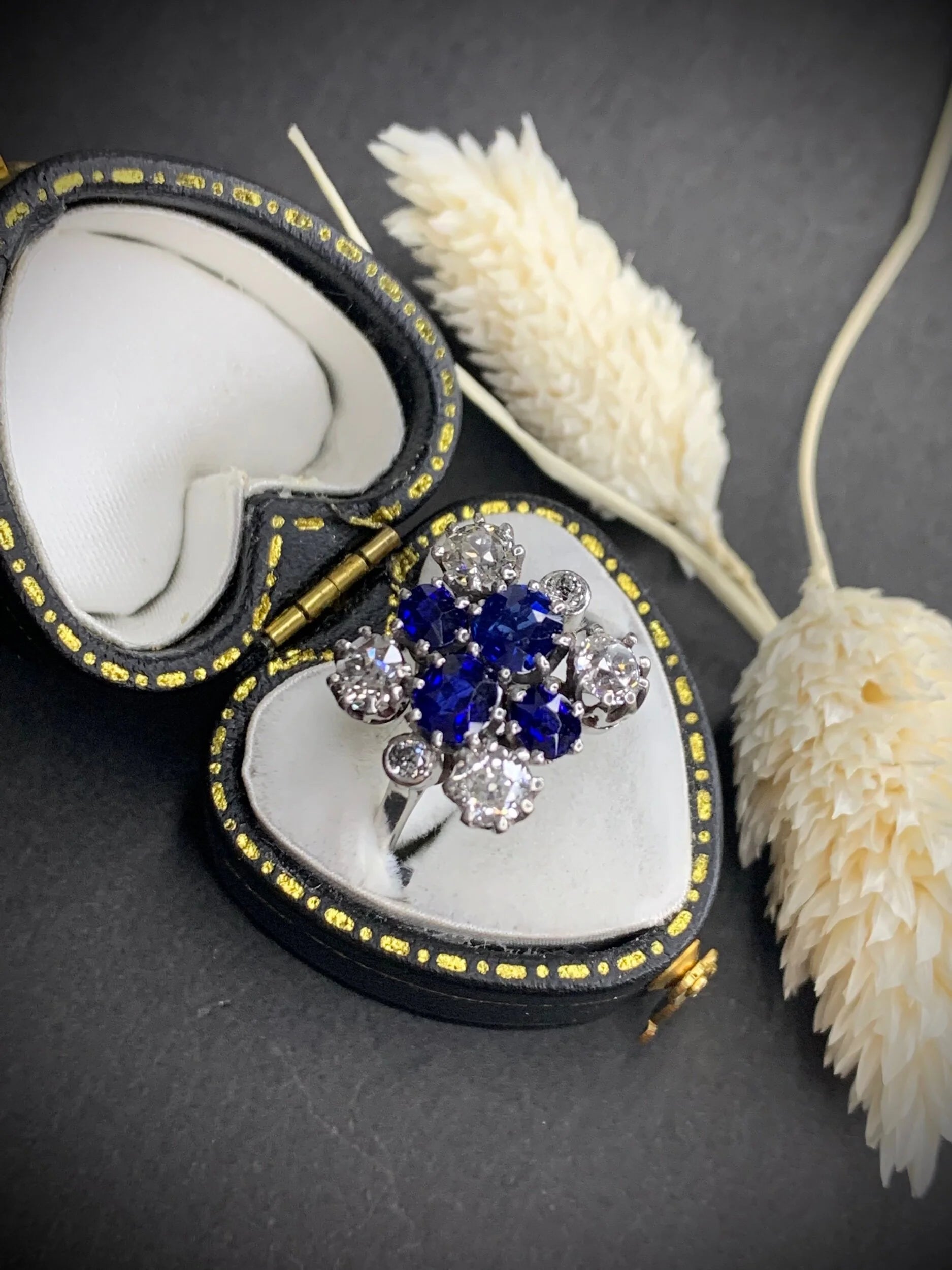 Vintage 1940s Sapphire and Diamond Cluster Ring