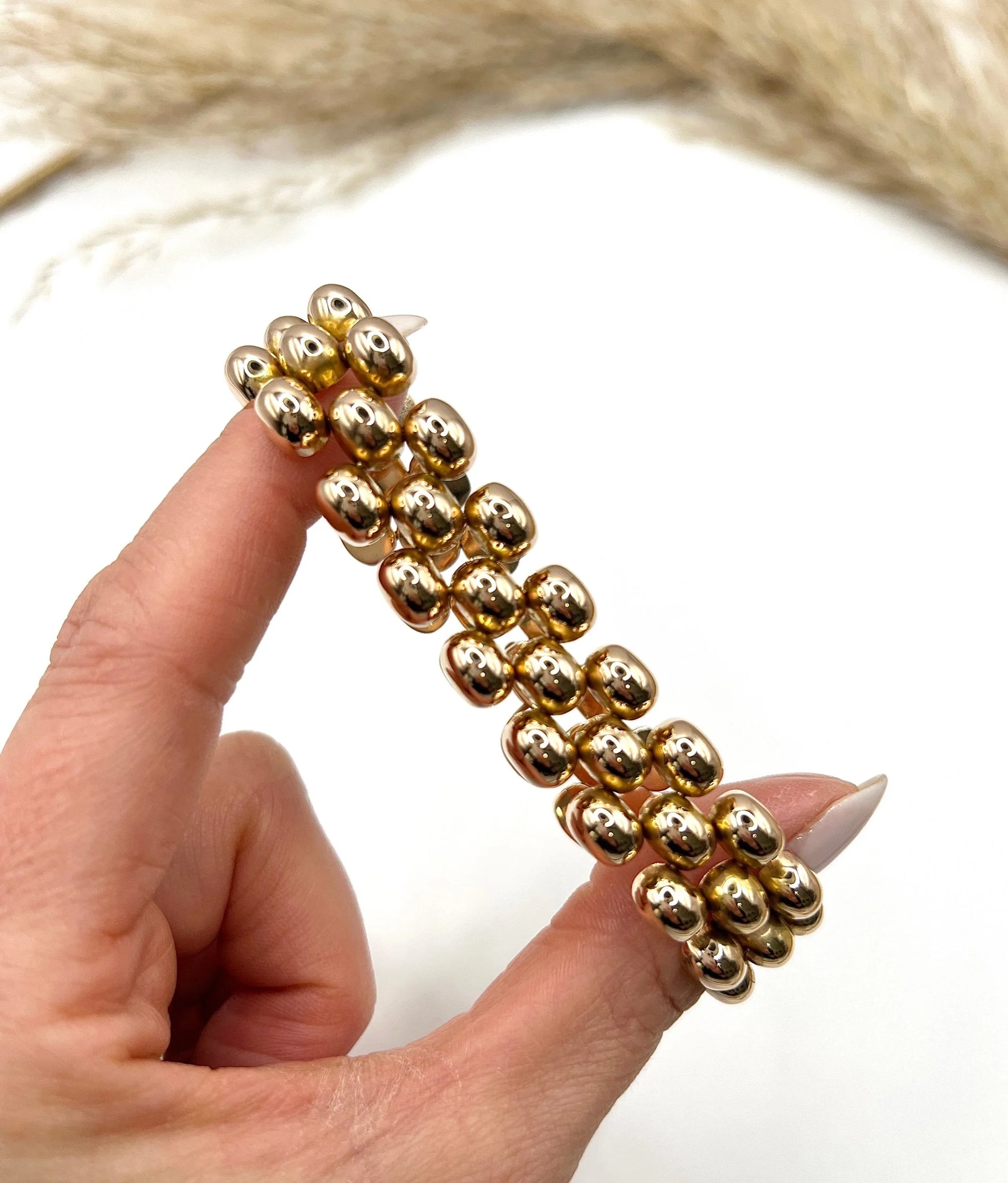 Vintage 18 Carat Yellow Gold Three Row Bubble Bracelet, Circa 1980