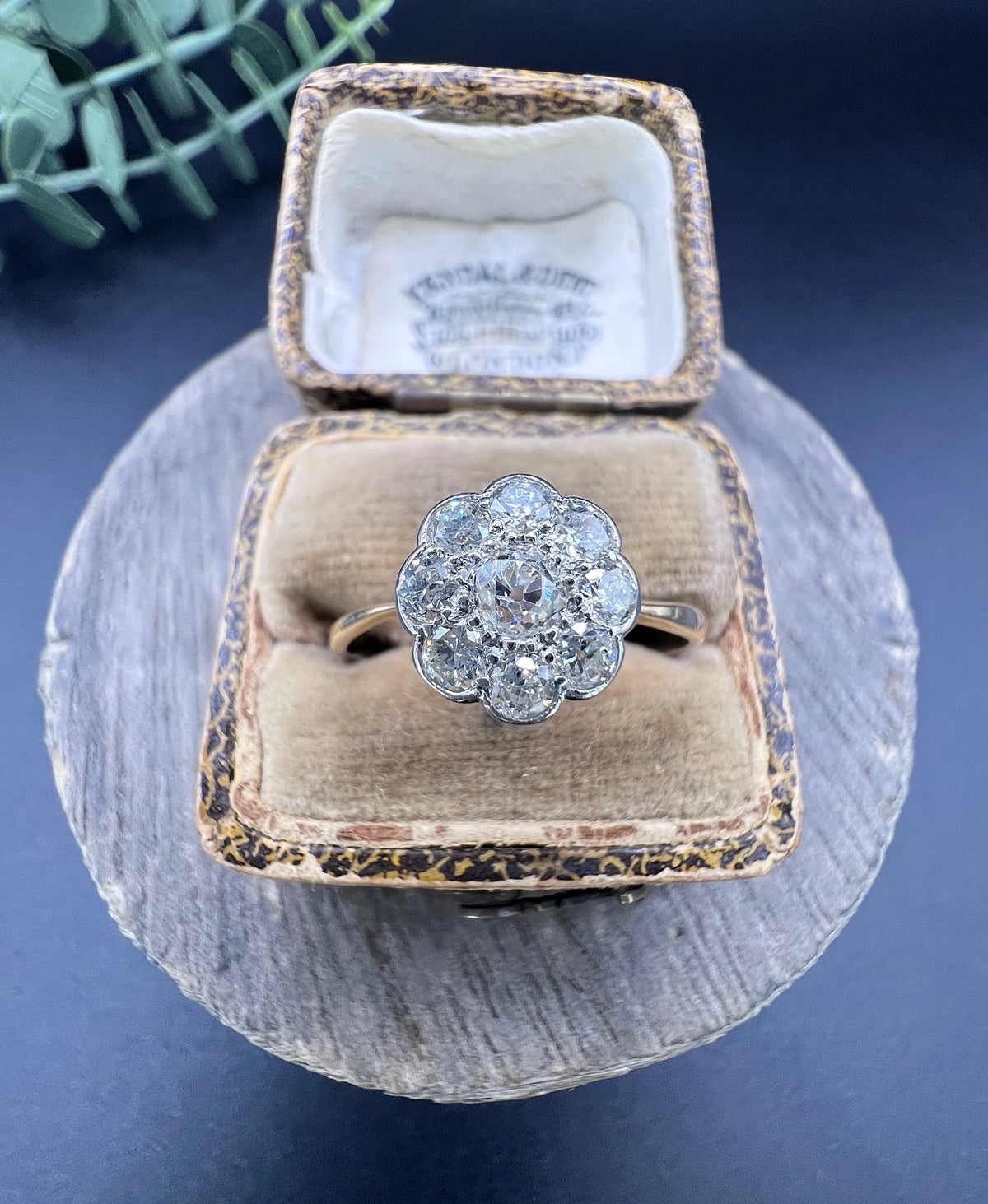 Antique 18ct Gold & Platinum, Edwardian 0.75 Carat Diamond Daisy Cluster Ring