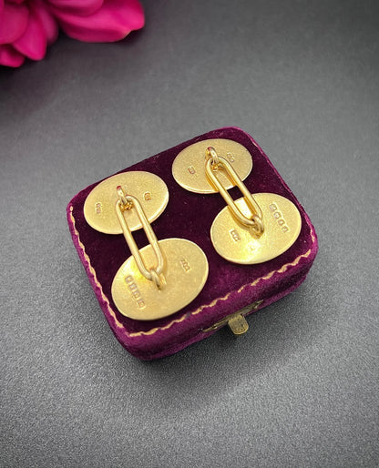 Antique 18 ct Yellow Gold Cufflinks: Heraldic Seahorse Crest, London 1924