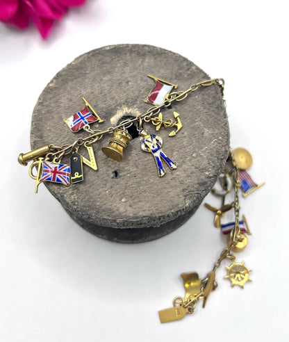 Antique 9 ct Gold Stamped, 1920's Nautical Themed Charm Bracelet