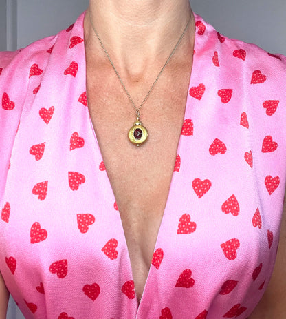 Victorian 15 Carat Two-Colour Gold Cabochon Garnet Locket Back Pendant, Circa 1870