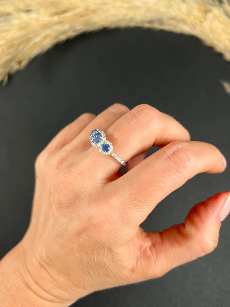 Sapphire And Diamond Cluster Trilogy Ring In Platinum