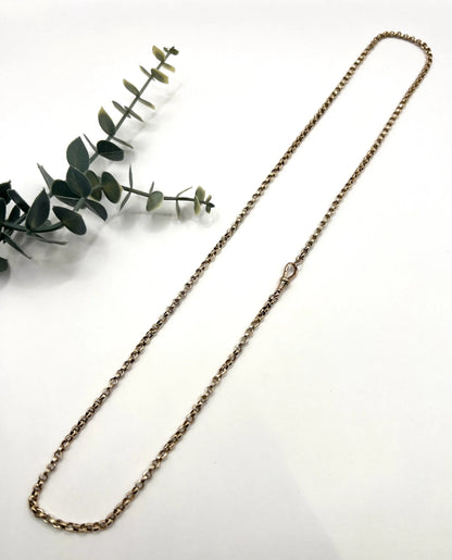 Antique 9 Carat Rose Gold 28 Inch Rolo Link Chain with Swivel Clasp, Circa 1900