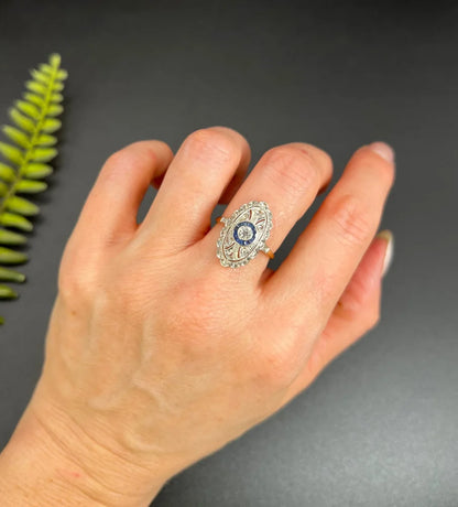 Antique Edwardian Sapphire and Diamond Panel Dress Ring