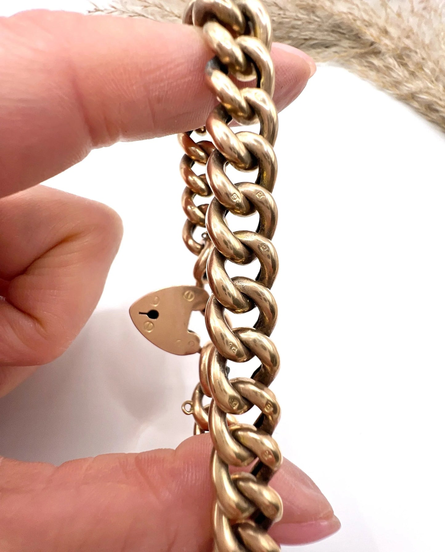 Antique 9 Carat Edwardian Rose Gold Curb Bracelet