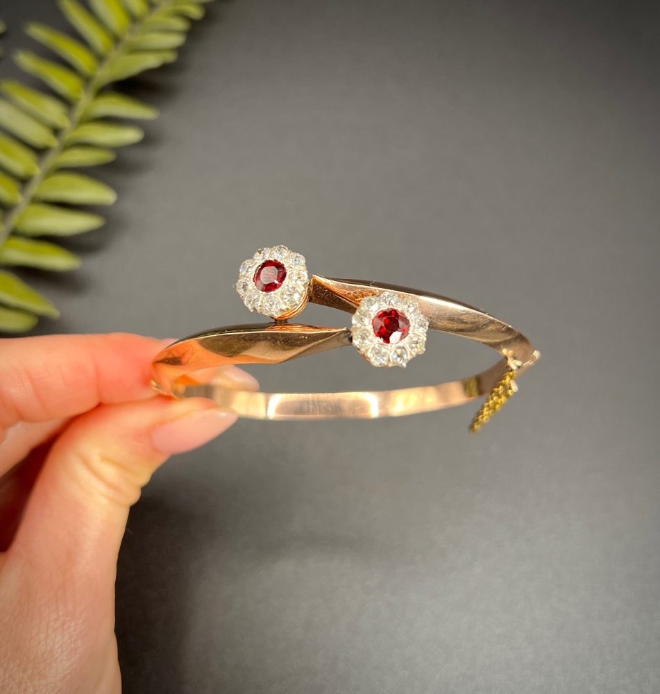Antique Victorian Garnet & Diamond Convertible Bangle in 14ct Rose Gold