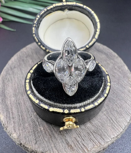 Vintage 2ct Marquise Diamond Navette Ring