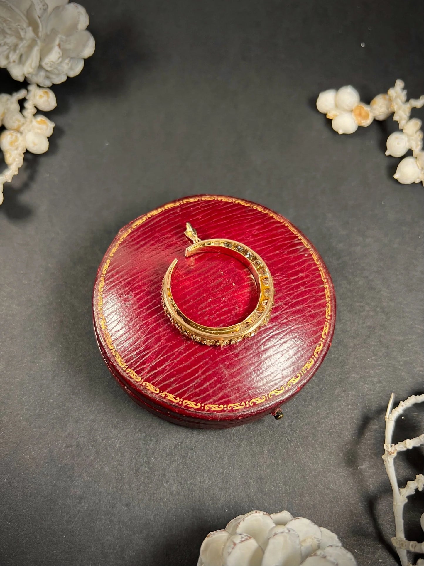 Victorian Antique 3.75ct Old Cut Diamond Crescent Moon Pendant