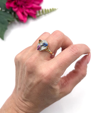 Vintage 18ct Gold, 1980s Natural Sapphire, Pink Sapphire & Citrine Cocktail Ring