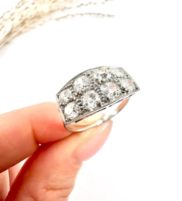 Edwardian Antique Two Row Old Cut Diamond Ring