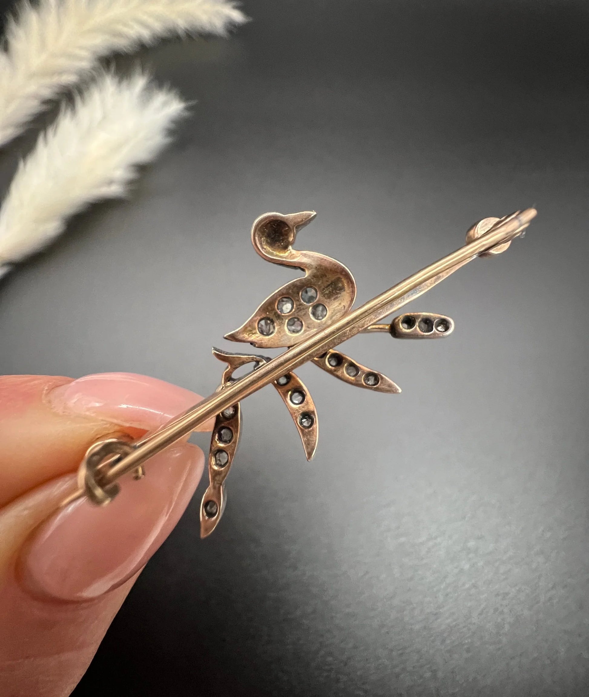 Victorian Gold, Silver, Diamond and Seed Pearl Swan Brooch, Circa 1880