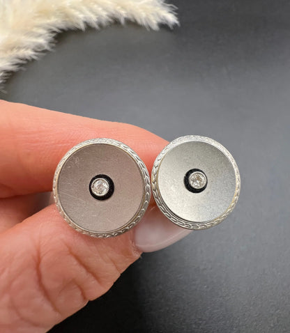 Antique 18 Carat Yellow Gold And Platinum Art Deco Diamond Set Round Cufflinks