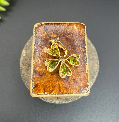 Edwardian Antique Peridot and Diamond Four Leaf Clover Pendant