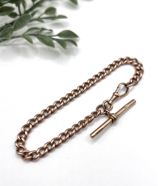 Antique 9 Carat Rose Gold Curb Link Albert Bracelet, Circa 1900