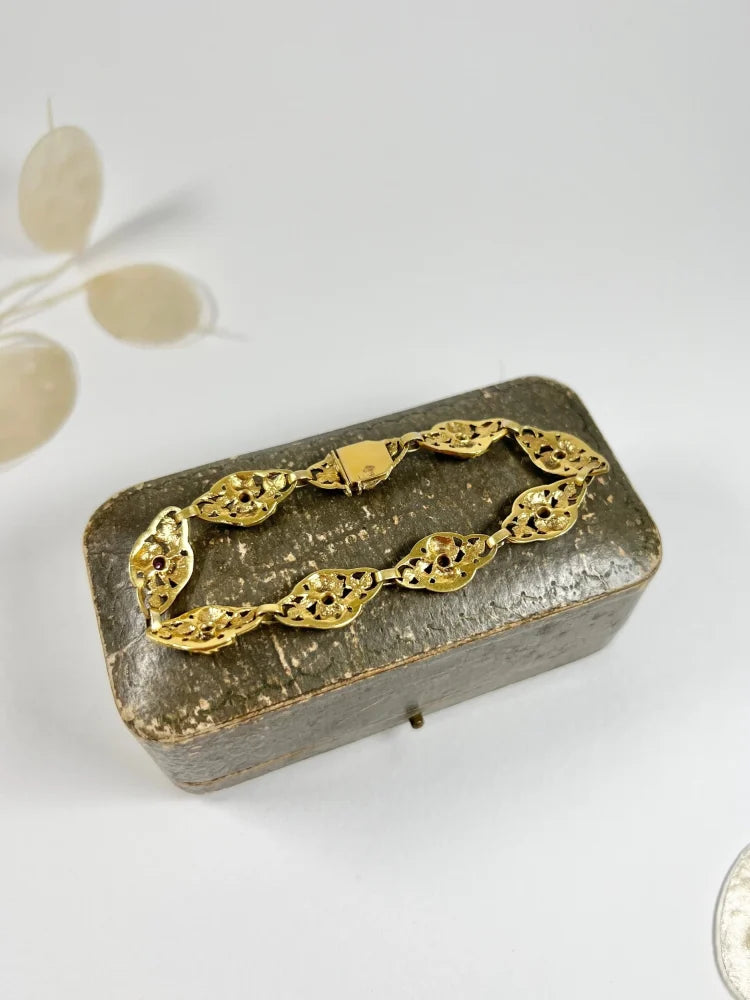 Antique 18 Carat Yellow Gold Bracelet With Rubies And Enamel