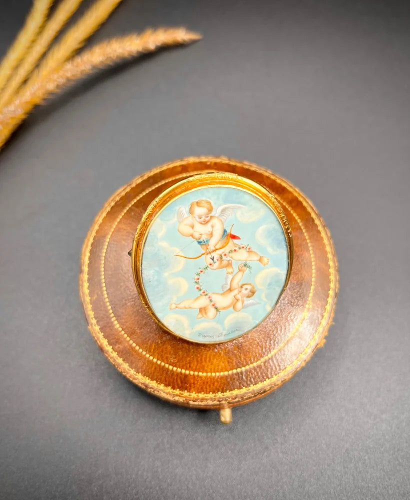 Antique Miniature Cupid Brooch In 18 Carat Yellow Gold With Mother-Of-Pearl Back