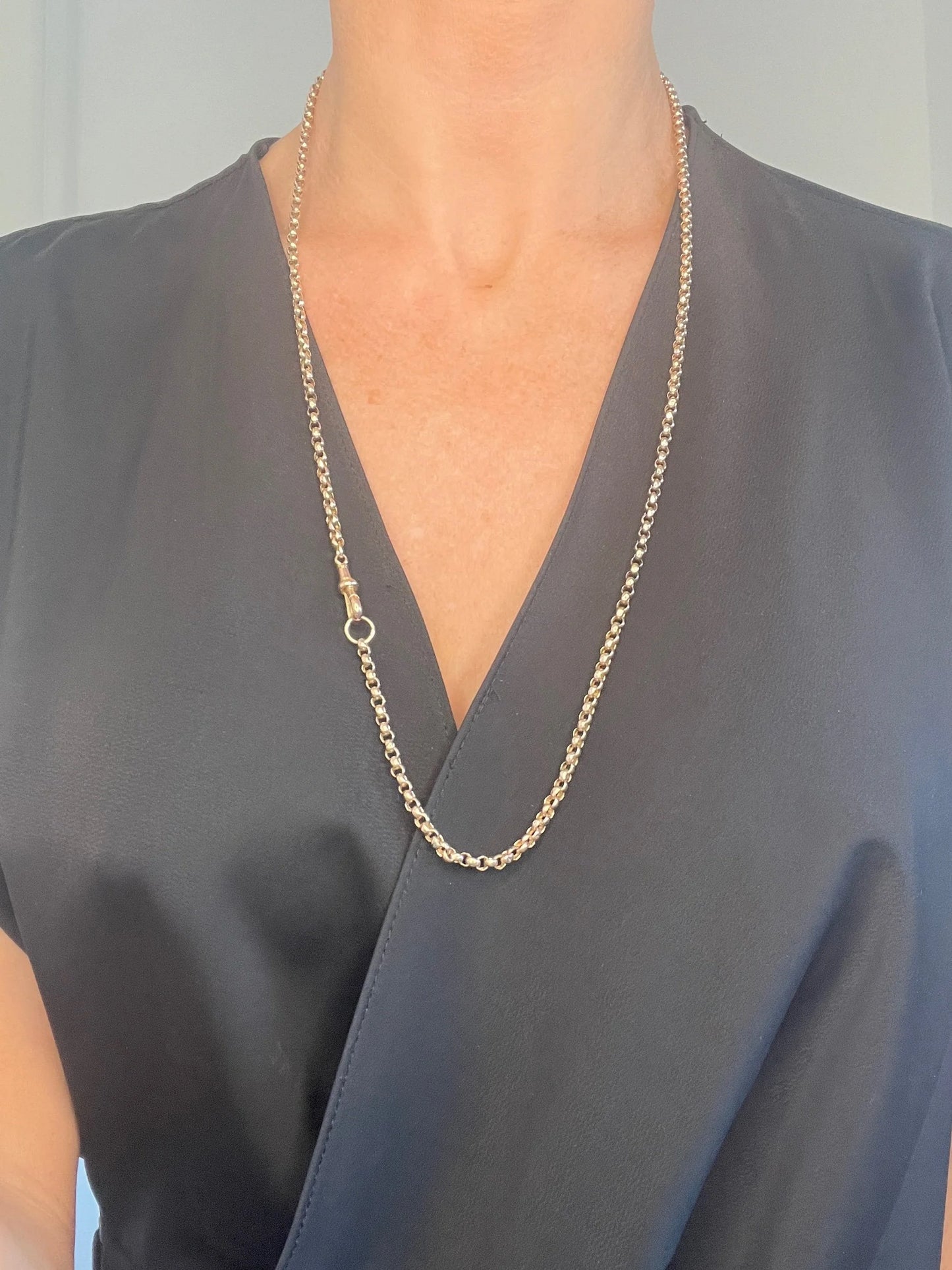 Antique 9 ct Rose Gold Edwardian Faceted Round Belcher Link Chain With Swivel Dog Clip