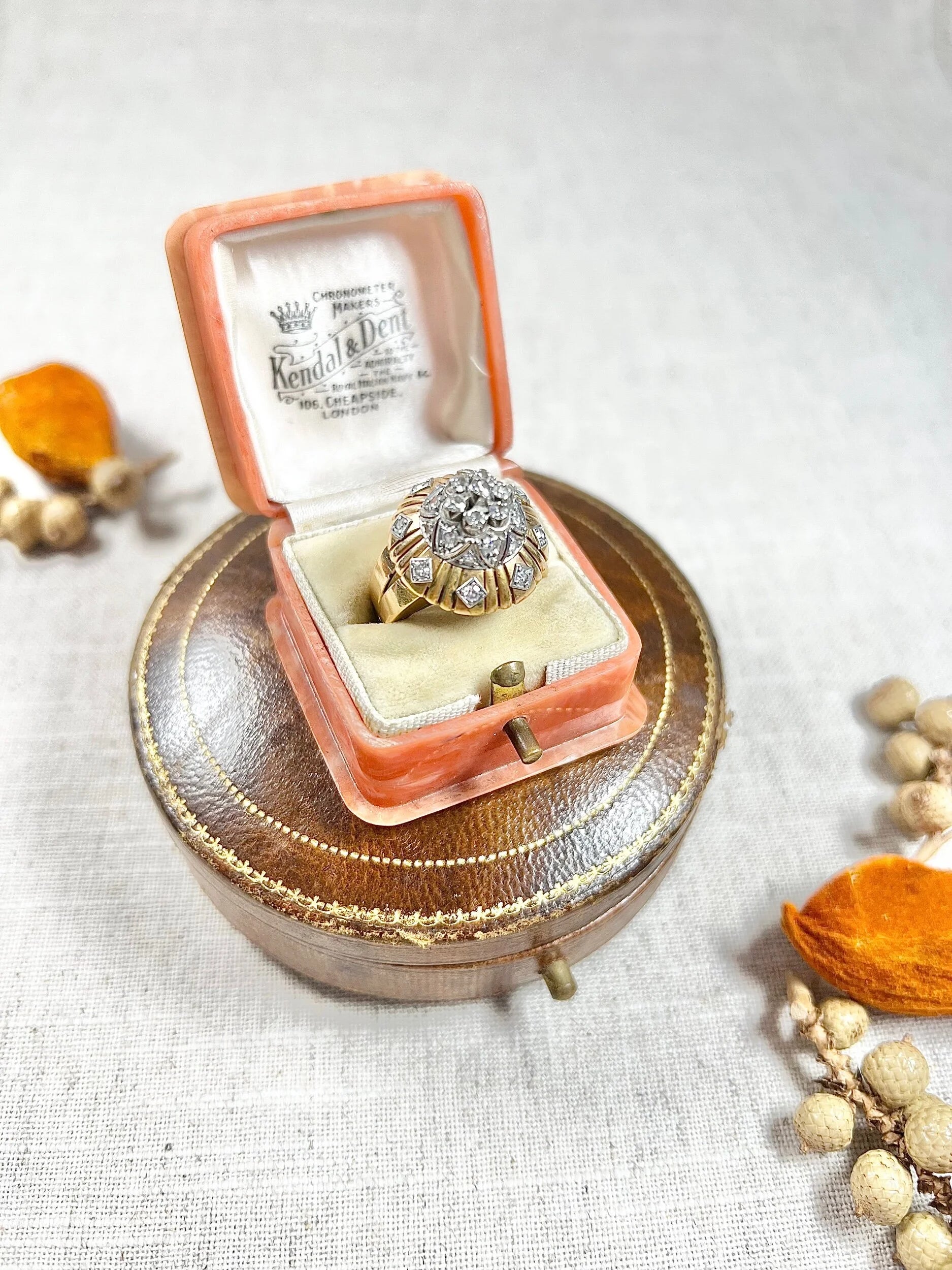 Vintage 1960's 18 Carat Gold, Tiered Dome Shaped, Diamond Cocktail Ring