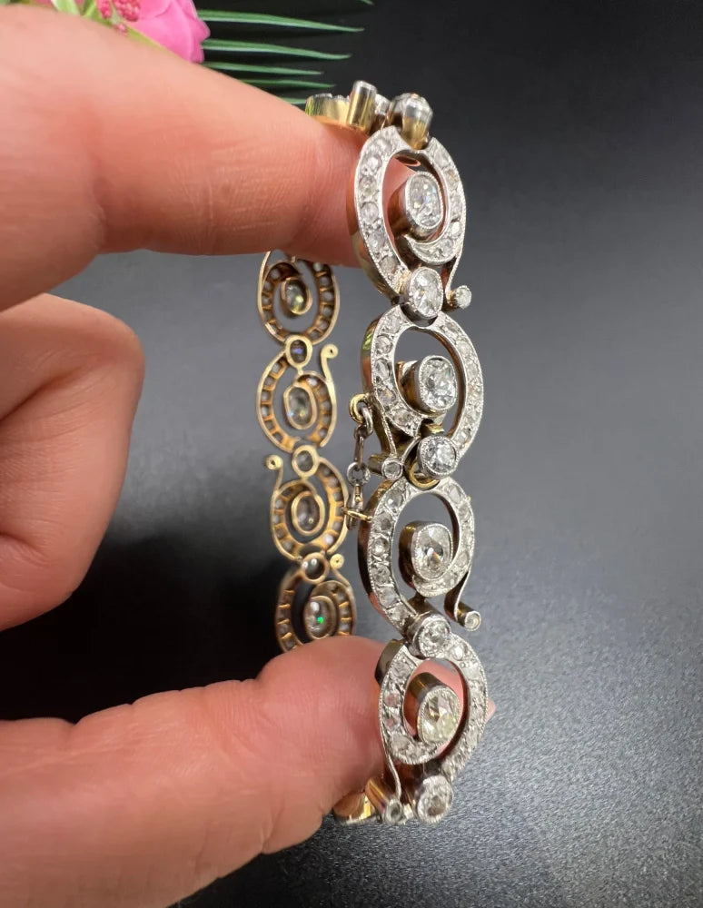 Victorian Antique 7ct Diamond Fancy Link Bracelet
