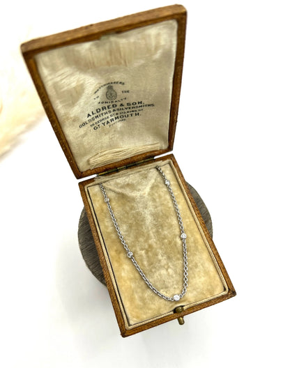 Vintage 18 ct White Gold Diamond Set Trace Link Chain With Lobster Clasp