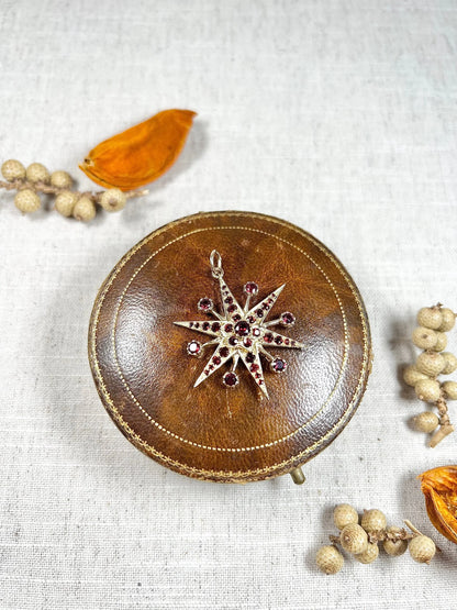 Vintage 9ct Gold Stamped, 1960s Garnet Starburst Pendant