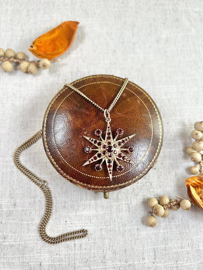 Vintage 9ct Gold Stamped, 1960s Garnet Starburst Pendant