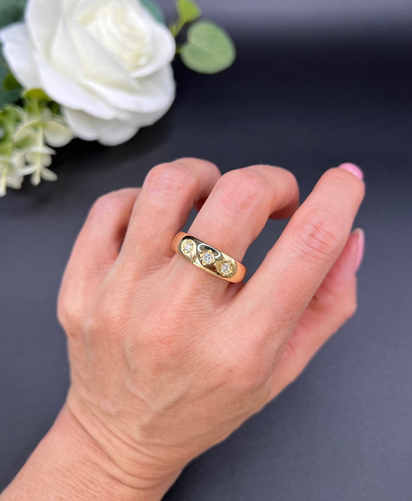 Vintage 18ct Yellow Gold, 1960s 3 Stone Diamond Band Ring