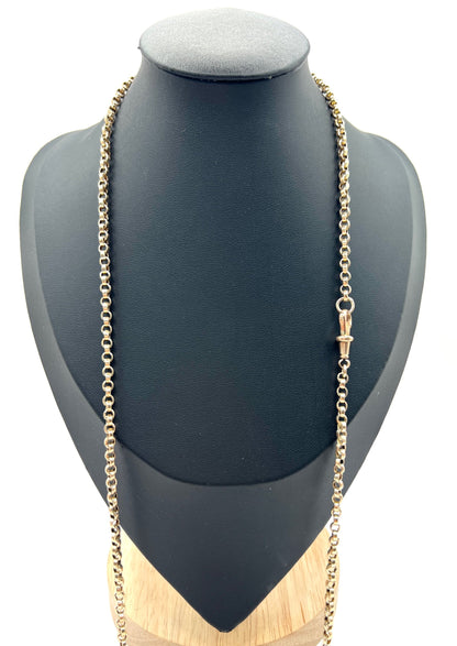 Antique 9 Carat Rose Gold 28 Inch Rolo Link Chain with Swivel Clasp, Circa 1900