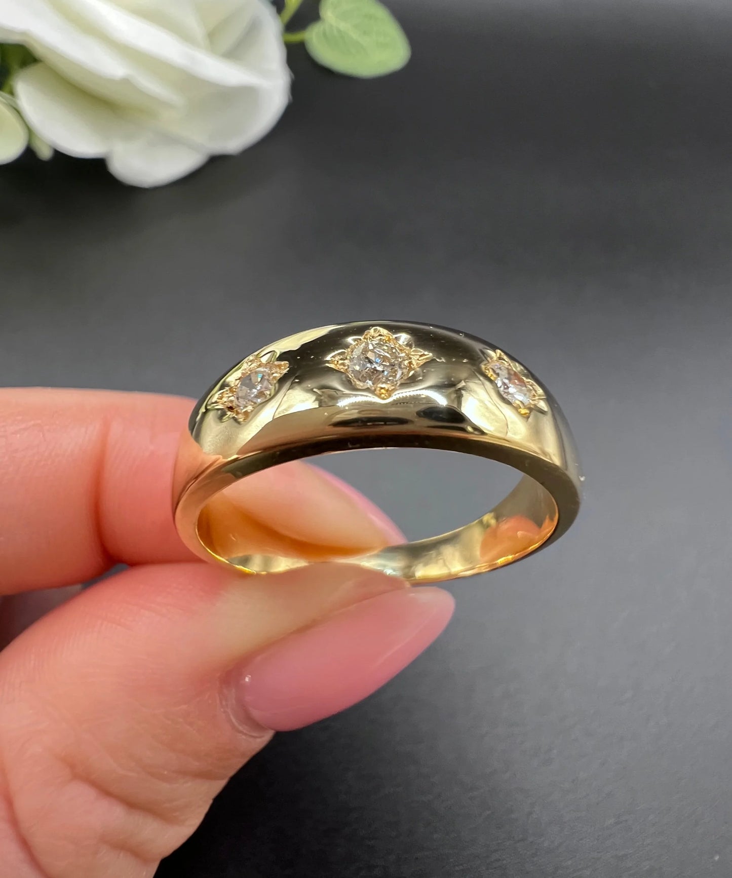 Vintage 18ct Yellow Gold, 1960s 3 Stone Diamond Band Ring