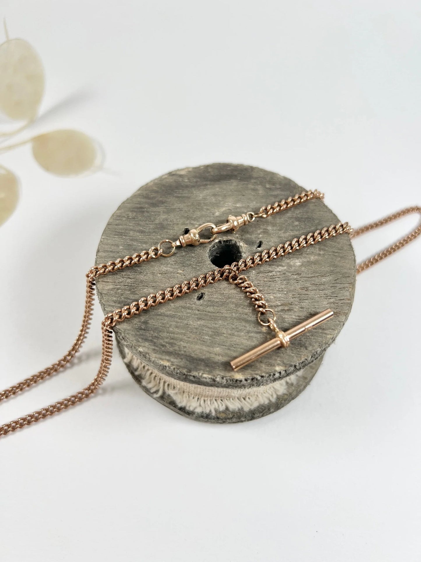 Antique 9 Carat Rose Gold Edwardian Link Albert Chain T-bar Necklace