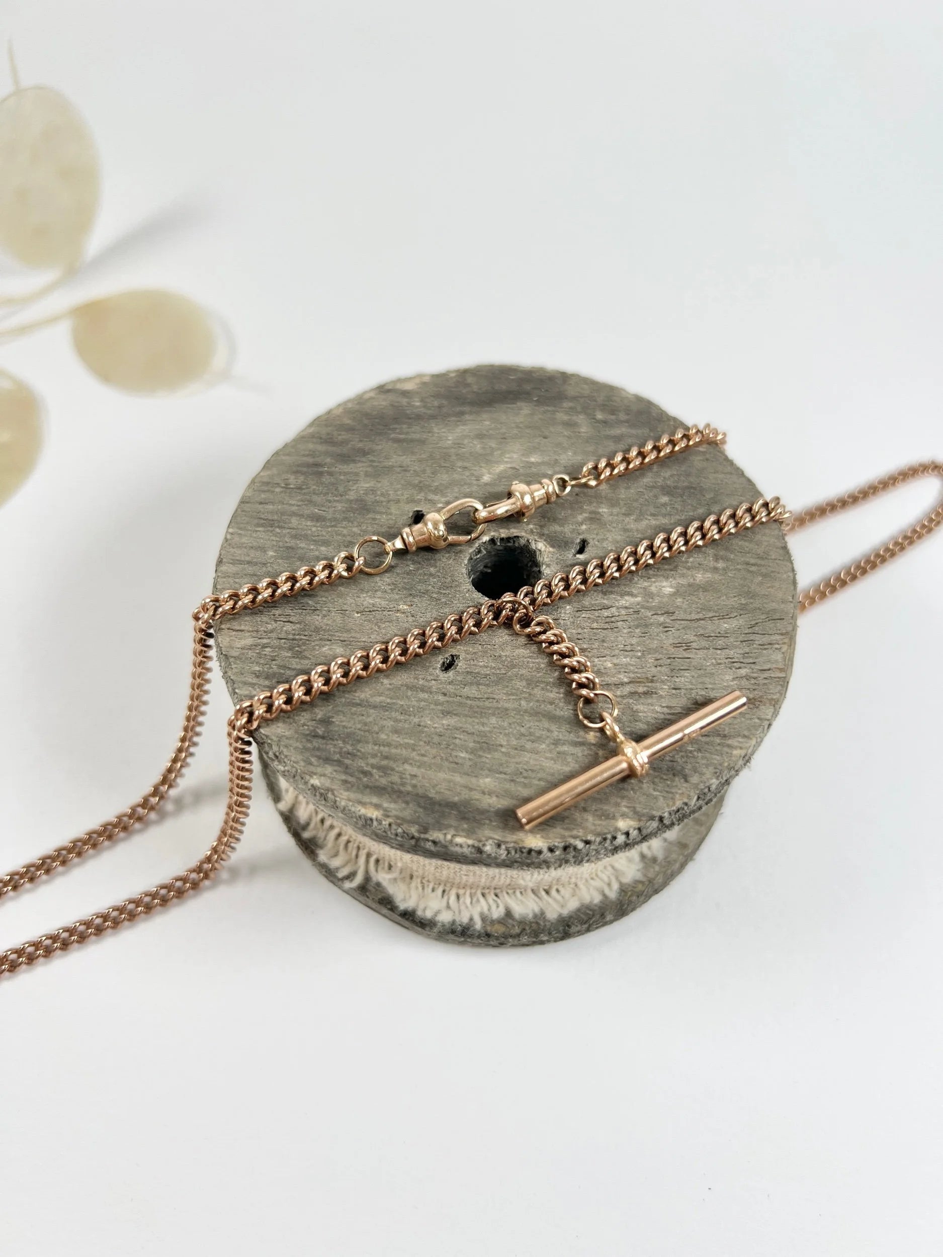 Antique 9 Carat Rose Gold Edwardian Link Albert Chain T-bar Necklace