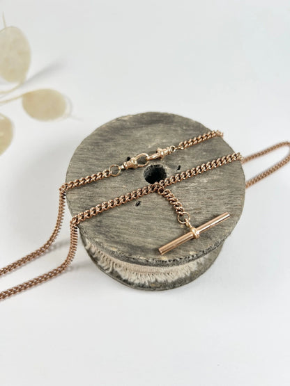 Antique 9 Carat Rose Gold Edwardian Link Albert Chain T-bar Necklace