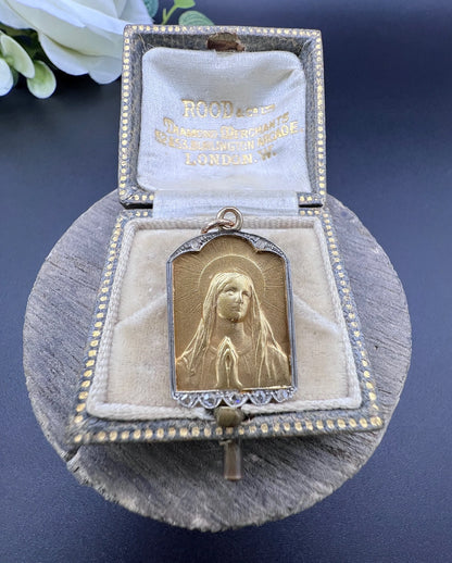 Antique 18 Carat Gold Diamond Set Madonna Religious Pendant, Circa 1910