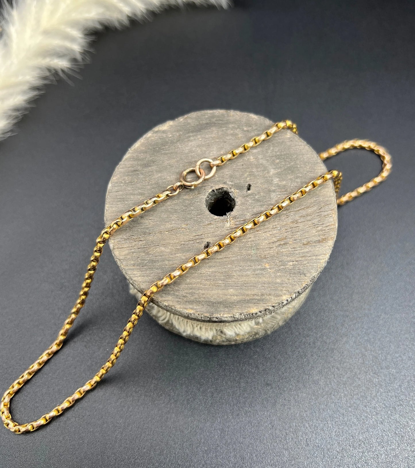 Antique 9 Carat Rose Gold 18.5 Inch Oval Faceted Belcher Link Chain, Circa 1900